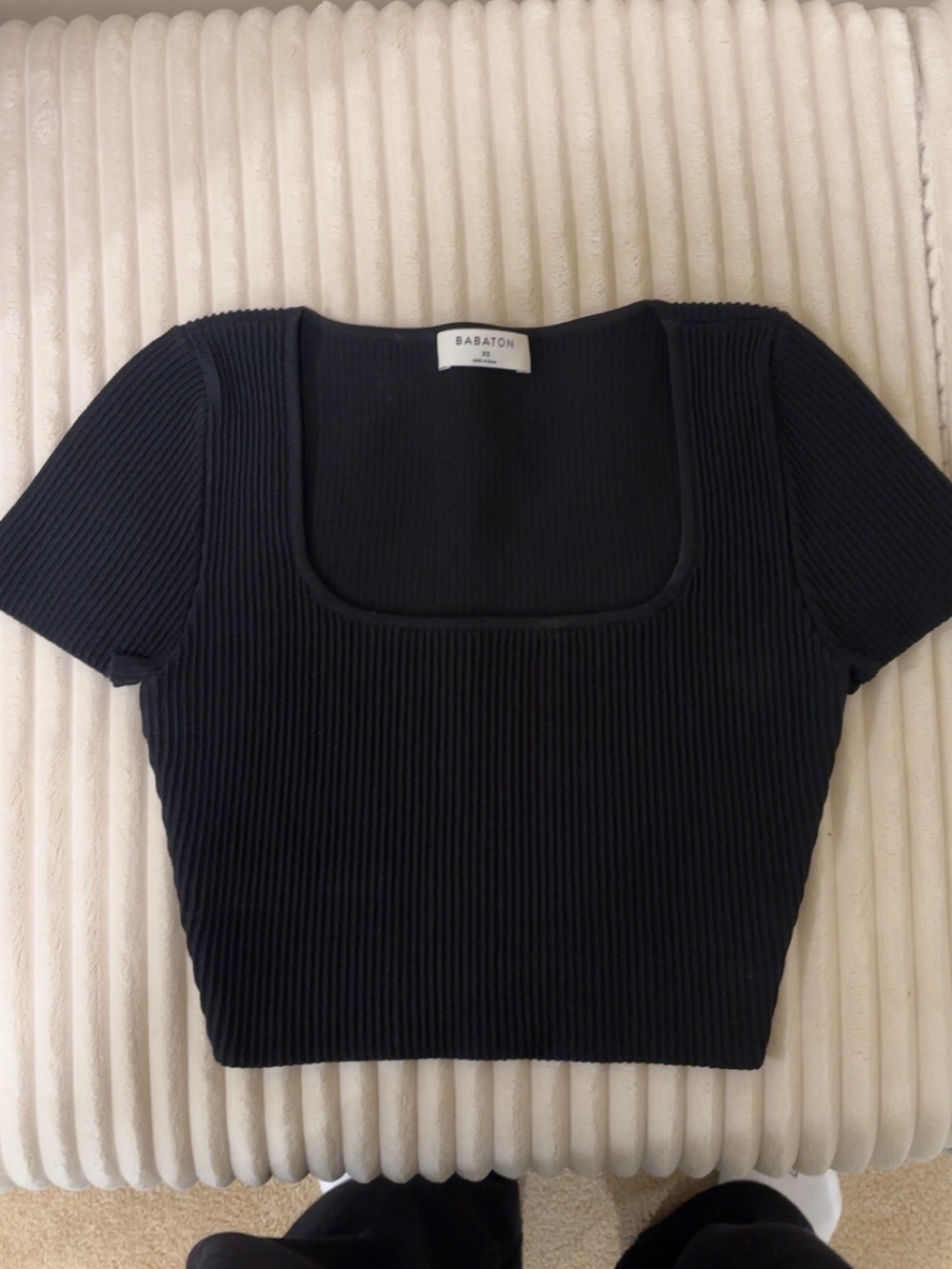 Babaton Black Ribbed Square-Neck Crop Tee